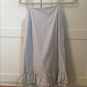 Pinstriped smock dress w/ruffle